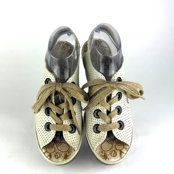 Fly London Perforated Leather Wedge Sandals - Chic and Comfortable. sz. 9.5/40 - Picture 2 of 12